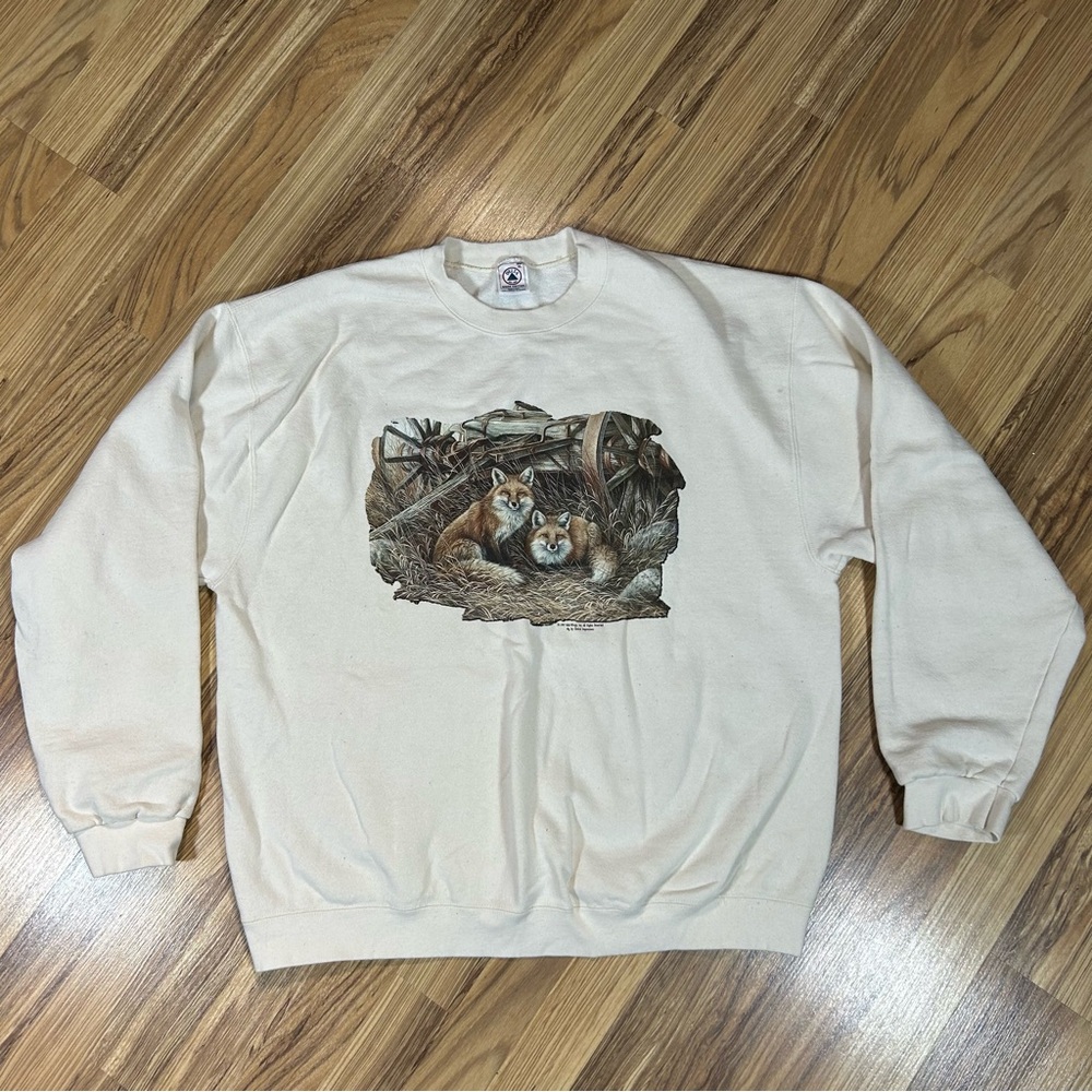Vintage Cotton Grove Designs Red Fox Size XL Graphic Sweatshirt Made in USA Y2K